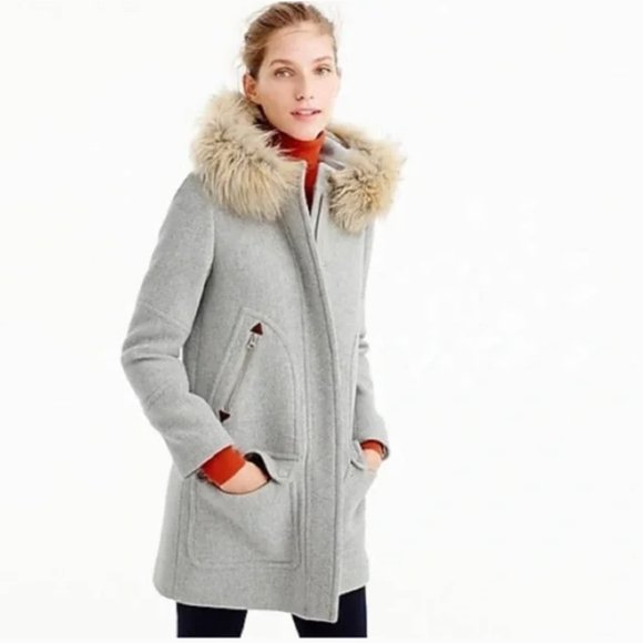 J. Crew Chateau Parka Stadium Cloth Nello Gori Wool Faux Fur Trim Coat